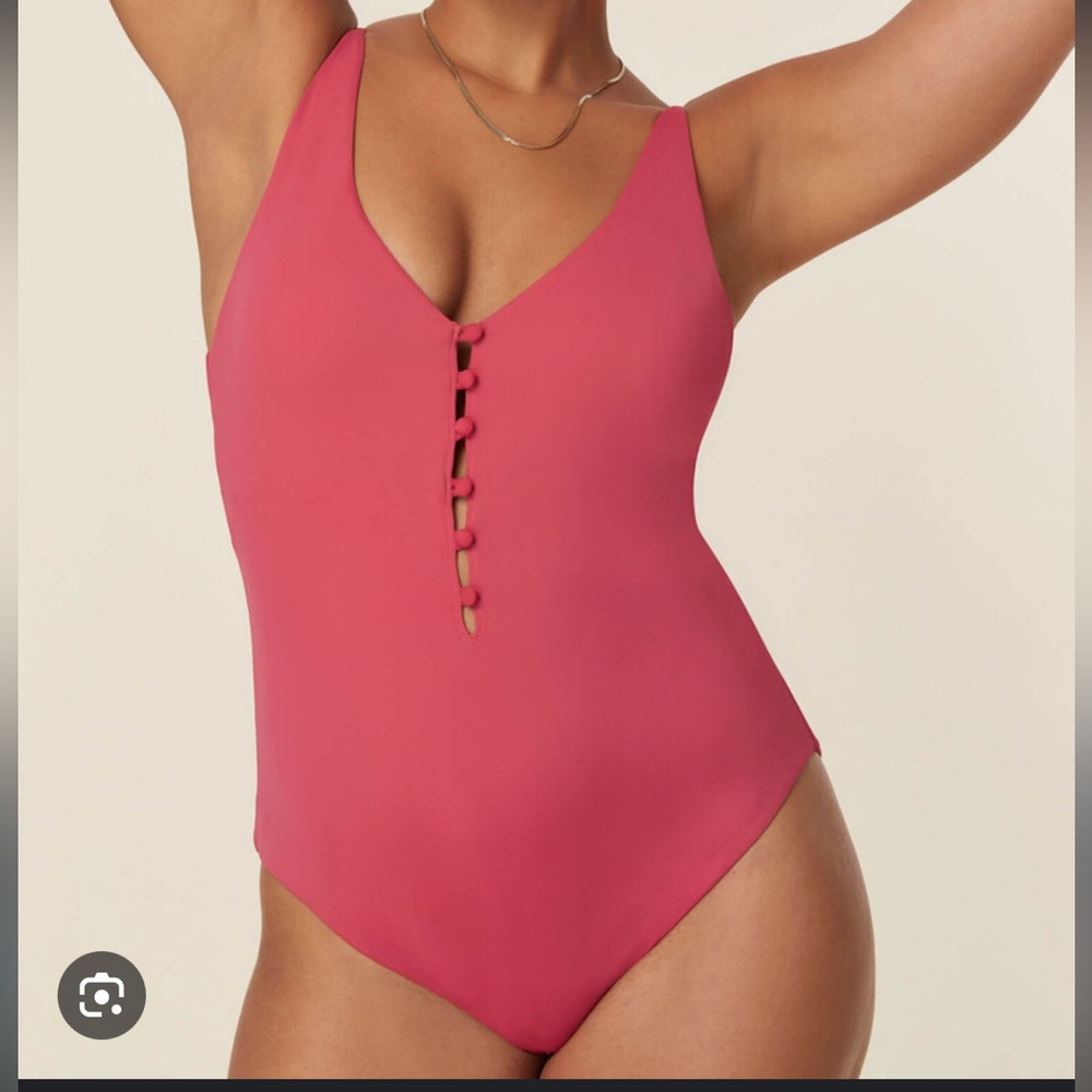 Andie Pink One Piece Swimsuit with V-Neckline